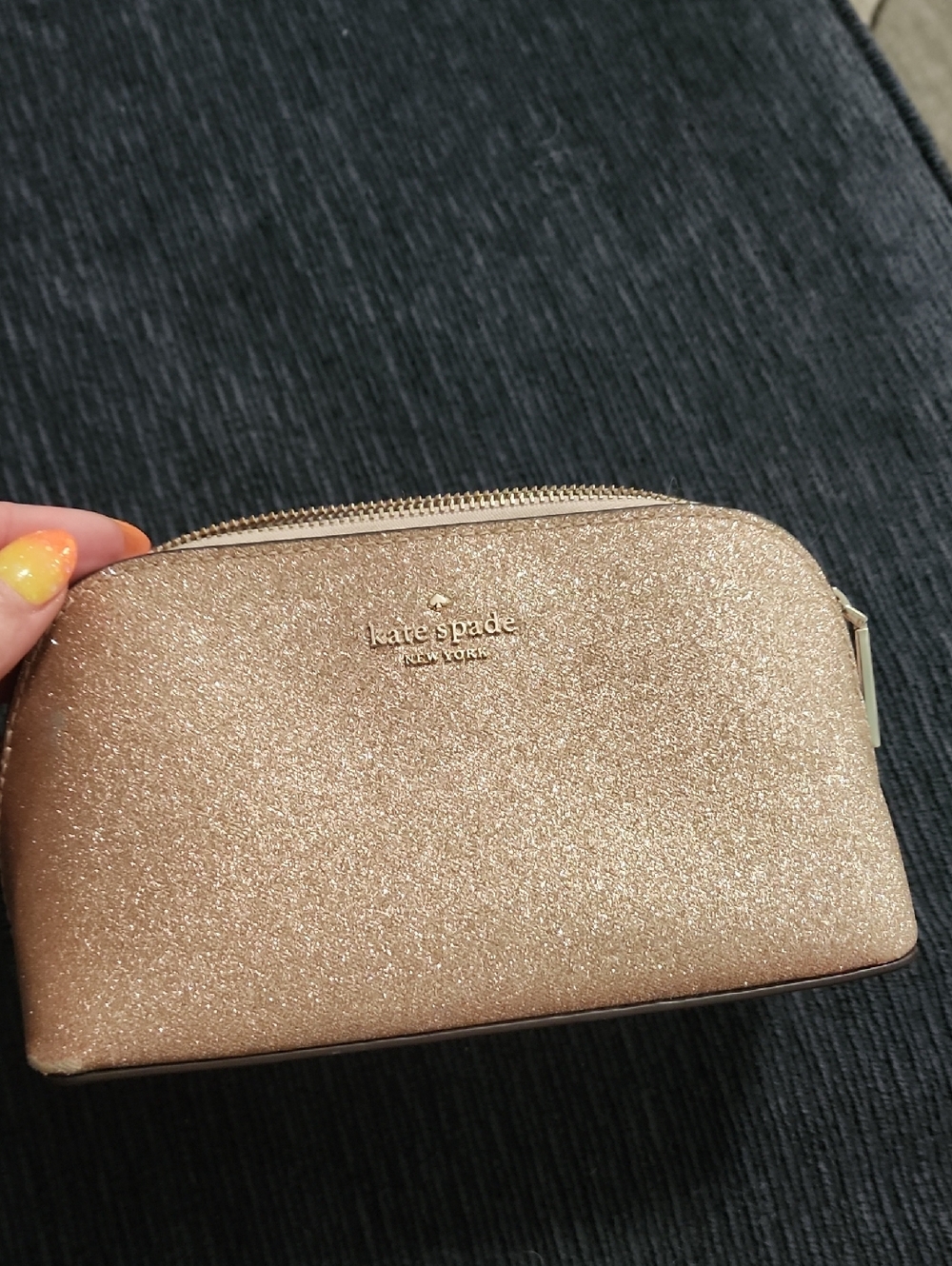 kate spade glitter cosmetic pouch - rose gold shimmer